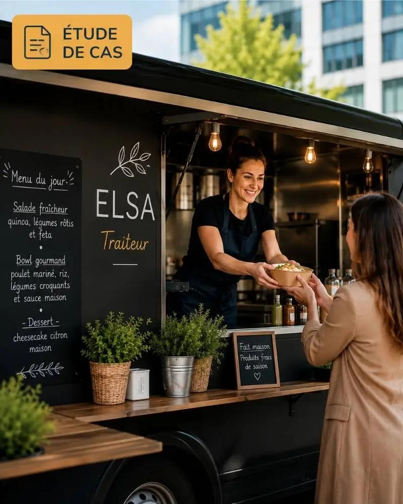 Food truck de traiteur en entreprise illustrant une étude de cas de création de site internet WordPress et de stratégie de communication digitale.